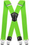 Decalen Mens Braces with Very Strong Metal Clips Wide 4 cm 1.5 inch Heavy Duty Suspenders One Size Fits All Men and Women Adjustable and Elastic X Form (Green Neon)