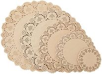 250 Pack Paper Doilies Assorted Sizes for Food & Cake, Round Decorative Disposable Placemats, Brown (4, 6.5, 8.5, 10.5, and 12 in)