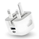 ADVANCED ACCESSORIES USB Type C and Type A Foldable Plug Adapter UK Dual Combined 38W QC PD Fast Charger Travel Adapter for iPhone Series, iPad Pro, Samsung Galaxy Series and Huawei - WHITE