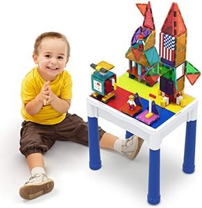 PicassoTiles 316pcs Magnetic Brick Tile and Building Brick Block Activity Play Building Table Set, Magnetic Action Figures Included, Magnetic Tiles Storage, Water and Sand Table, STEM Toys