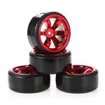 KEEDA RC Drift Car Plastic Wheel and Tyre, 63mm Hard Tires for 1/10 Traxxas HSP Tamiya HPI Kyosho Racing Drifting Car (Red)