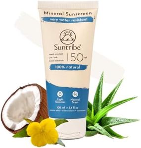 Crème Solaire Minérale Naturelle Sport SPF 50 Suntribe - 100 ml, Bio - 100% Naturelle & Sans Danger pour les Récifs, Filtres UV Non-Nano Minéraux, Très Résistant à l'Eau & Sueur - Blanc brilliant