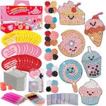 Valentines Day Cards for Kids Classroom -Sweet Treats Diamond Painting Kits (24ct)-Perfect Valentines Day Gifts for Kids School Exchange w Boys & Girls-Each Includes Sweet Gem Craft Activity & Sticker