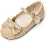 DREAM PAIRS Girls Mary Jane Dress Shoes Heart Rhinestone Front Bow Ballerina Flat for Wedding, Party, Birthday, Christmas,Size 10 Toddler,Gold/Glitter,ANGEL-22-1