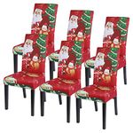 JuneJour Christmas Dining Chair Covers Set of 6 Stretch Removable Washable Kitchen Xmas Chair Slipcovers Elastic Chair Seat Protector Covers for Dining Room Christmas Decoration(Christmas-Santa Claus)