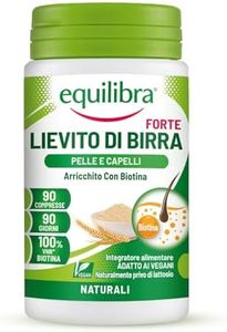 equilibra Integratori Alimentari, Lievito di Birra Forte, Integratore Capelli e Pelle con Lievito di Birra e Biotina, 100% VNR di Biotina, Senza Lattosio, Vegano, 90 compresse