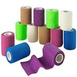 Self Adherent Wrap - Bulk Pack of 12, Athletic Tape Rolls and Sports Wraps, Self Cohesive Non-Woven Adhesive Bandage (3 in x 5 Yards) FDA Approved for Ankle Sprains & Swelling