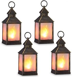 11" Vintage Style Decorative Lantern,Flame Effect LED Lantern,(Golden Brushed Black,4 Hours Timer) Indoor Lanterns Decorative,Outdoor Hanging Lantern,Decorative Candle Lanterns ZKEE (Set of 4)