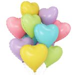 Pastel Colorful Heart Balloons,10Pcs Rainbow Foil Heart Shaped Balloons,18Inch Pink Blue Yellow Green Purple Helium Balloons for Valentines,Engagement,Brithday,Baby Shower,Wedding Party Decorations