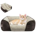 Miguel Washable Cat Beds for Indoor Cats with Removable Cushion, Easy to Wash Small Pet Sofa Bed with Side, Rectangle Bolster Kitten Bed Calming Cuddle Puppy Bed with Anti-Slip Bottom, Brown 51CM