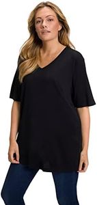 Ulla Popken T-shirt V-ausschnitt, Camiseta para Mujer, Negro (Schwarz 10), 50-52