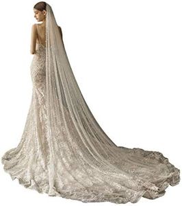 EllieHouse Womens Long Cathedral Length 1 Tier Pearl Wedding Bridal Veil With Metal Comb HD34, Ivory, 3 Meters