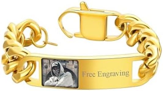 Picture Bracelet Men's Gold Curb Chain Bracelet 23cm Chunky Personalized Photo Identity Bracelet