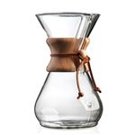 CHEMEX CFCM-8A Classic Series, Pour-over Glass Coffeemaker, 8-Cup - Exclusive Packaging, Clear