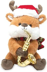 Cuddle Barn - Merry Saxmas Sterling | Animated Christmas Reindeer Stuffed Animal Plush Toy, Sways, Lights Up, and Plays Saxophone to Have Yourself a Merry Little Christmas, 10 inches