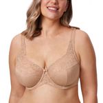 Delimira Women's Beauty Lace Non Padded Minimiser Full Figure Underwire Bra Natural 48C