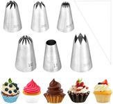 6 Pcs Large Piping Tips, Cake Piping Nozzles Kit Stainless Steel Piping Nozzles Tips Nozzles with 12 Pastry Bags for Decoration DIY Cream Cupcake Cookie Puffs Pastries Birthday Cakes Decorating