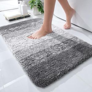 Olanly Luxury Microfiber Bath Mat, Extra Soft and Absorbent Bathroom Mat, Non-Slip Plush Shaggy Bathroom Rug, Machine Wash Dry, Bath Rugs for Bathroom Floor, Tub and Shower, 16x24, Grey