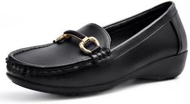 Cestfini Womens Slip on Wedge Loafers, Moccasin Shoes for Women Dressy, Arch Support Comfortable Penny Loafers for Women Black