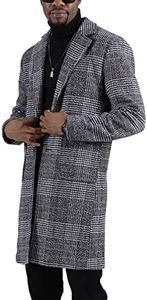 UANEO Mens Trench Coat Single Breasted Plaid Mid Long Peacoat Pea Coats (Dark Gray, XS)
