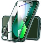 DOSNTO Double Sided Clear Case for iPhone 13 (6.1''), Front and Back Full Body 361 Shockproof Drop Protection Phone Case Built-in Tempered Glass Screen Protector Rugged Phone Cover, Green