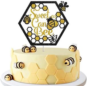 Sweet As Can Bee Sign Cake Topper, Happy Birthday Party Decor, Bumble Bee Honey, Baby Shower, Mommy to Be, Gender Reveal, Engagement Party Decoration Supplies Photo Booth Props - Glod & Black Glitter