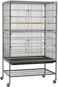 Costoffs 132cm Extra Large Rolling Metal Bird Cage Parrot Cage for Lovebird Cockatoo Conure with 3 Perches/4 Feeders/Extra Storage Shelf Black