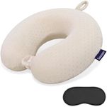 Memory Foam Neck Pillow Comfortable Travel Neck Pillow Neck and Head Support Lightweight Portable Airplane Travel Pillow for Sleeping, Traveling,Car, Train, Bus and Home Use Beige