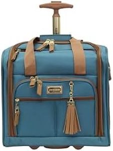 Steve Madden Designer 15 Inch Carry On - Weekender Overnight Business Travel Luggage - Lightweight 2- Spinner Wheels Suitcase - Under Seat Rolling Bag for Women, Harlo Teal Blue, 15in, Sports