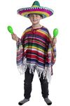 ILOVEFANCYDRESS CHILDS MEXICAN BOY FANCY DRESS COSTUME PONCHO + MULTICOLOURED SOMBRERO WITH WHITE POM POMS WILD WEST BANDIT KID