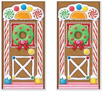 Beistle 2-Pack Gingerbread House Door Covers, Hanging Christmas Decorations & Holiday Decor, Gingerbread Candy Backdrops, 5’ x 30”