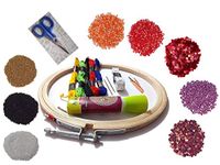 Dhruv Crafts Embroidery Beginners Kit Starter Kit, Embroidery Frame, Floss, Cutter, Glue & Measurement Tape, Needle, Scissor & Seed Beads (Wood) (5 Items) (Kit 1, 6Inches) (Multi, 8 Inches)