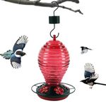 Hand Blown Glass Hummingbird Feeder For Outdoors Hanging- Hummingbird Nec tar Capacity With Hanging Hooks & 5 Feeding Stations Tree Hanging Bird Feeder