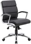 BOSS Office Products B9476-BK Executive Mid Back CaressoftPlus Chair with Metal Chrome Finish in Black