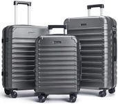 LIGHT FLIGHT Luggage Sets, 3 Piece Durable Suitcase Set with Spinner Wheels, 3 Pcs Hardside Lightweight luggage with TSA Lock, Large Checked Travel Suitcases, 20/24/28 Inch, Gray