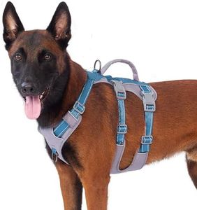 Huntboo Reflective Dog Harness with Handle, Escape Proof Harness, No Slip Dog Harness Escape Proof, Breathable, Adjustable Vest for Small, Medium and Large Dogs Walking, and Training Gear（Teal Blue,L