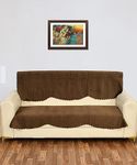 Yellow Weaves Velvet 3 Seater Quilted Sofa Cover and Chair Cover, Seat & Back Cover, Color - Dark Brown