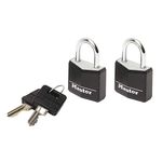 20mm - Keyed Alike x 2: Master Lock 9120EURTBLK 20mm Black Covered Aluminium Padlocks Twin Pack Keyed Alike