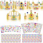 SPOKKI 25 PCS Paper Crown Golden Party Hats with 2208 Pieces Gem Stickers Jewels Stickers Rhinestone Numbers Crafts, Crown Party Making Kit and Crystal Stickers Self for Kids Adults