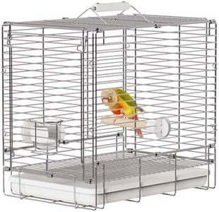 YOOSO WING Bird Carrier Travel Cage - Stainless Steel Portable Folding Bird Cage with Parrot Feeder Cups & Standing Perch for Parrots Conures Lovebird Cockatiel Parakeets