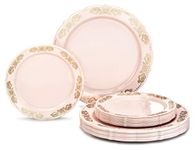 " OCCASIONS " 50 Plates Pack (25 Guests) Vintage Wedding Party Disposable Plastic Plate Set -25x10.25'' Dinner +25x7.5'' Salad/Dessert plates (Portofino Light Pink & Gold Accents)