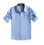 Bienzoe Boy's Cotton Plaid Roll Up Button Down Sports Shirts, 13/14(12-13 Years), Ltblue