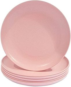 Okuna Outpost Wheat Straw Plates, Unbreakable Dinner Plate (Pink, 8 In, 6 Pack)