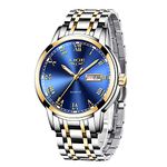 LIGE Mens Watches Waterproof Chronograph Stainless Steel Analog Quartz Watch Men Fashion Business Dress Wrist Watch(Gold Silver)