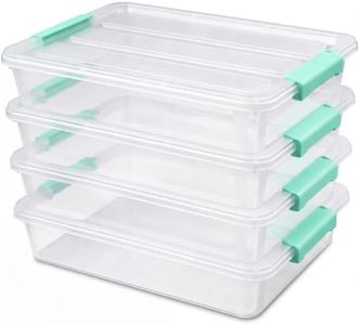 AREYZIN 6 Qt Clear Storage Bins with Lids,Stackable Plastic Storage Containers with Secure Latches,Multi-Purpose Classroom Storage Organizer for Craft Supplies,Paper & Office Stationery,4 Pack