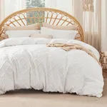 Bedsure Boho Duvet Cover Queen Size with Fitted Sheet - Boho Bedding Comforter Set, 4 Pieces, Includes 1 Duvet Cover 90x90 Inches with Zipper Closure, 2 Pillow Shams, 1 Fitted Sheet, White