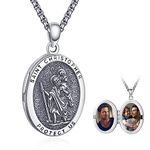 St Christopher Locket Medal for Men 925 Sterling Silver Oval Locket St Christopher Necklace Mens Saint Christopher Necklace Protection Jewelry Religious Gifts