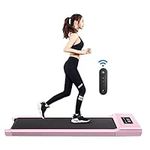 Under Desk Treadmill with Bluetooth & Remote Control Walking Running Pad Machine Adjustable Speeds 1-12km/h LED Display for Home or Office (Pink)