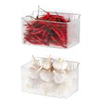 2-Pack Small Clear Storage Baskets, Adhesive Spice Rack Wall Mount for Kitchen Countertop/Cabinet, Plastic Storage Bins Wall Organizer and Storage Shelves, Floating Bathroom Shelves Shower Caddy