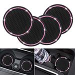 4 Pack Car Coasters, Universal Vehicle Bling Car Coaster, Crystal Rhinestone Coaster for Cup Holders,Interior Accessories 2.75'' Silicone Anti Slip Car Coasters for Women (Pink Crystal Circle)